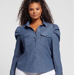 Chambray Puff Sleeve Top